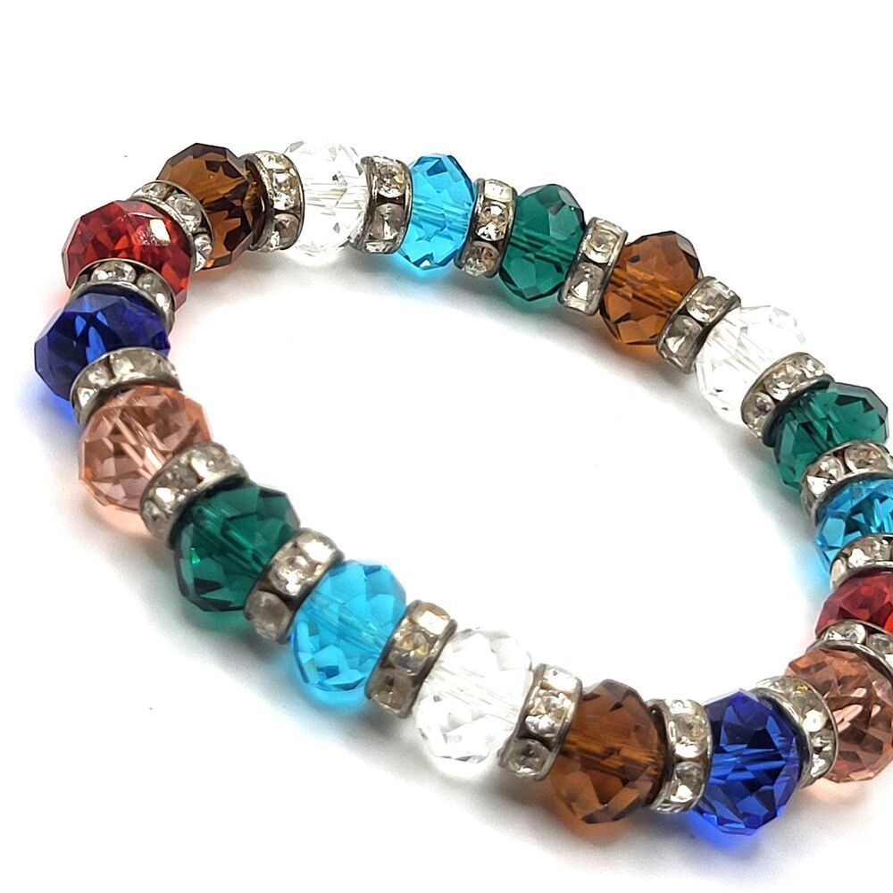 Faceted Crystal Gemstone Bracelet 7in Chunky